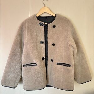 Mango Beige and Black Fleece Jacket